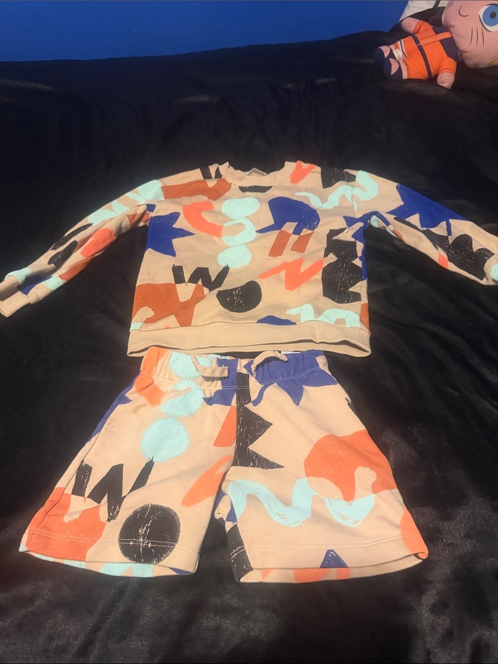 H&M Peach Multicolor Abstract Kids Pajama Set